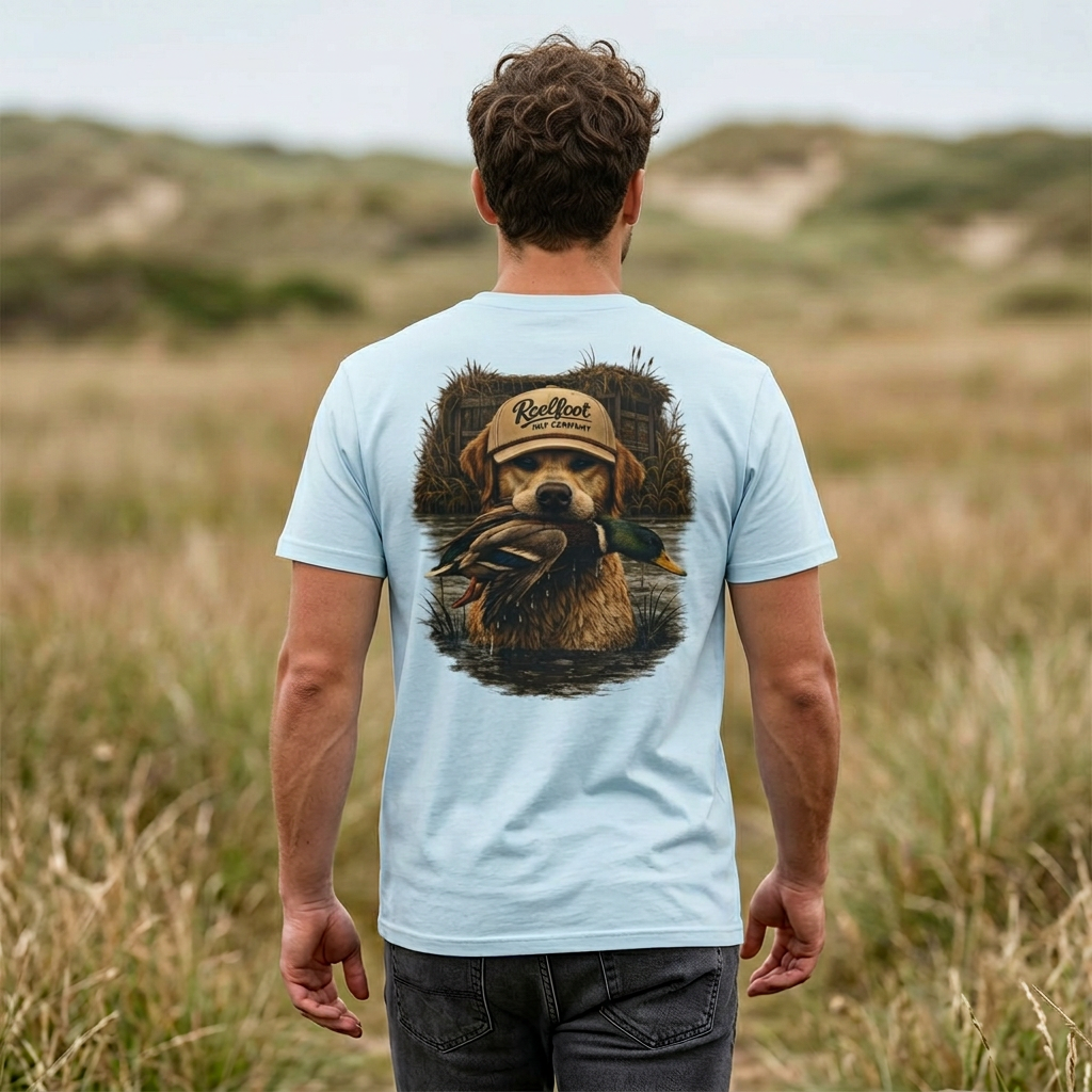 Duck Hunting Retriever Graphic T-Shirt — Dog & Mallard Back Print