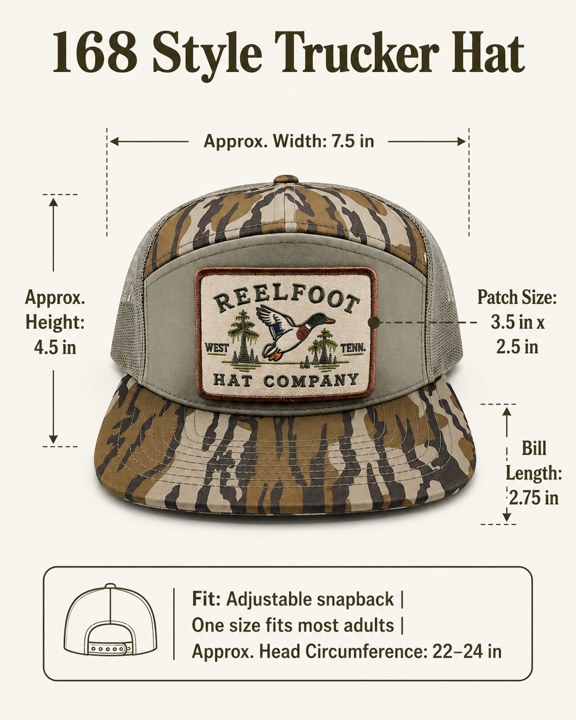 Reelfoot Mallard Patch 168-Style Trucker Hat