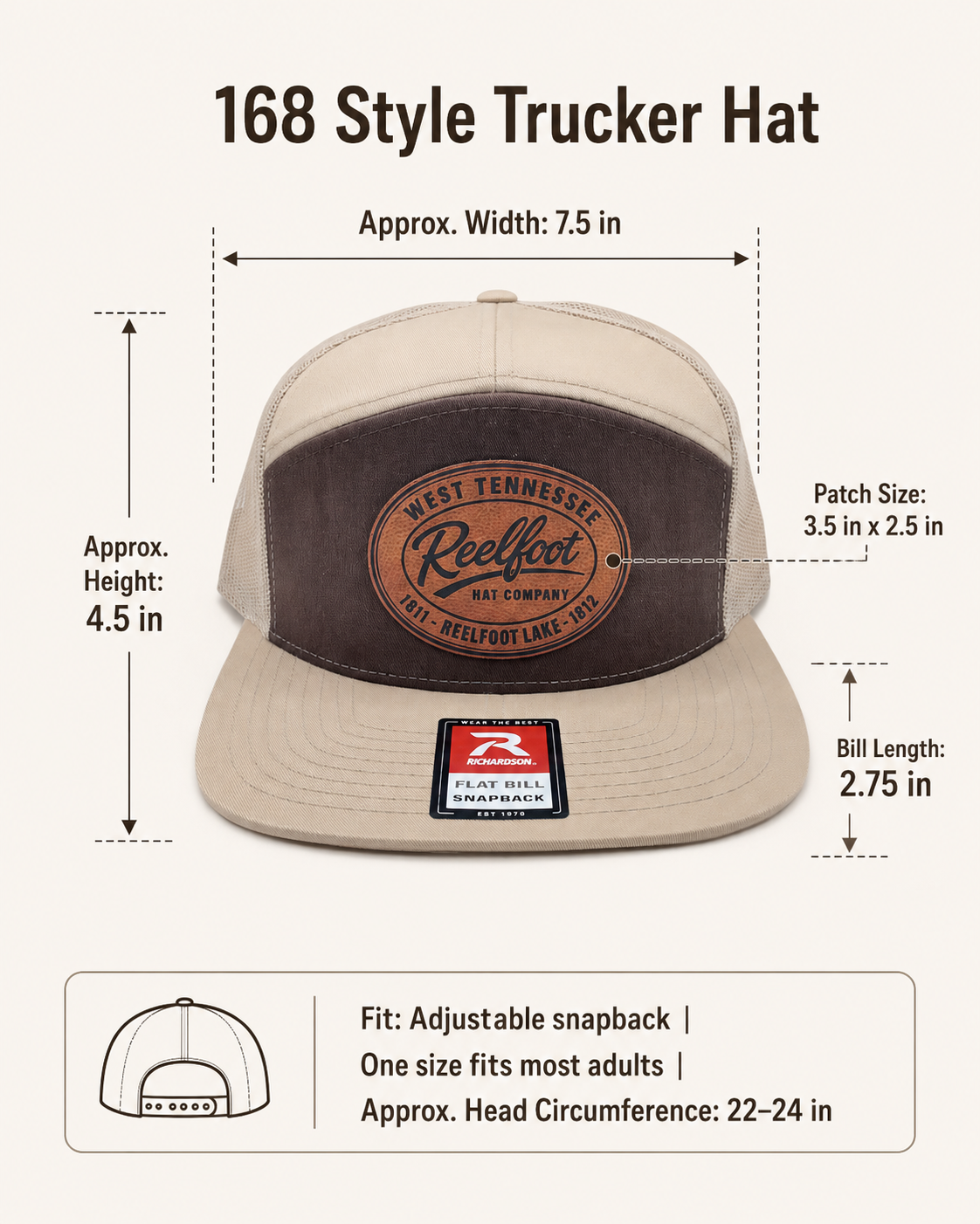 Reelfoot Pebble Leather Patch 168-Style Trucker Hat