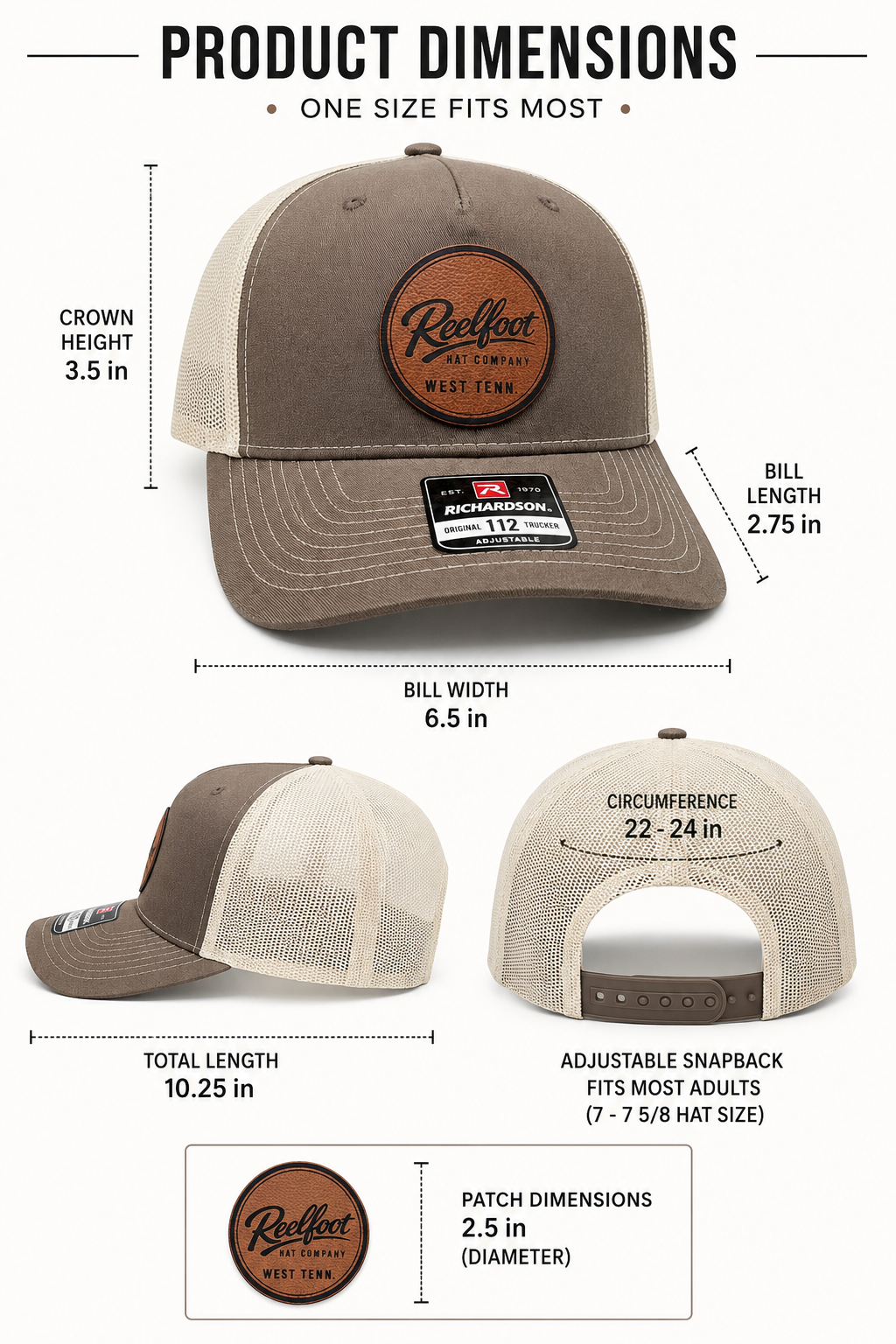 Reelfoot Round Leather Patch 112-Style Trucker Hat